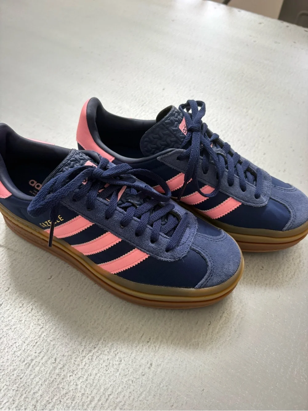 adidas Gazelle Navy with Pink Platform Sneakers